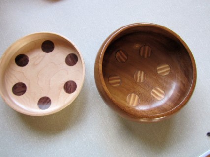 Two decorated bowls by Nick Adamek